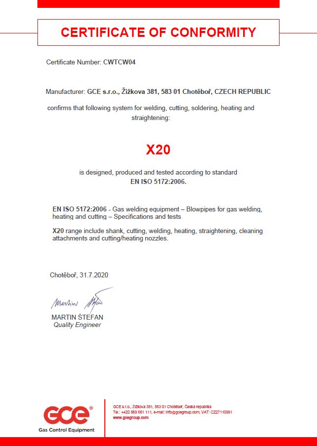 Certificate of Conformity Cutting and Welding Technologies